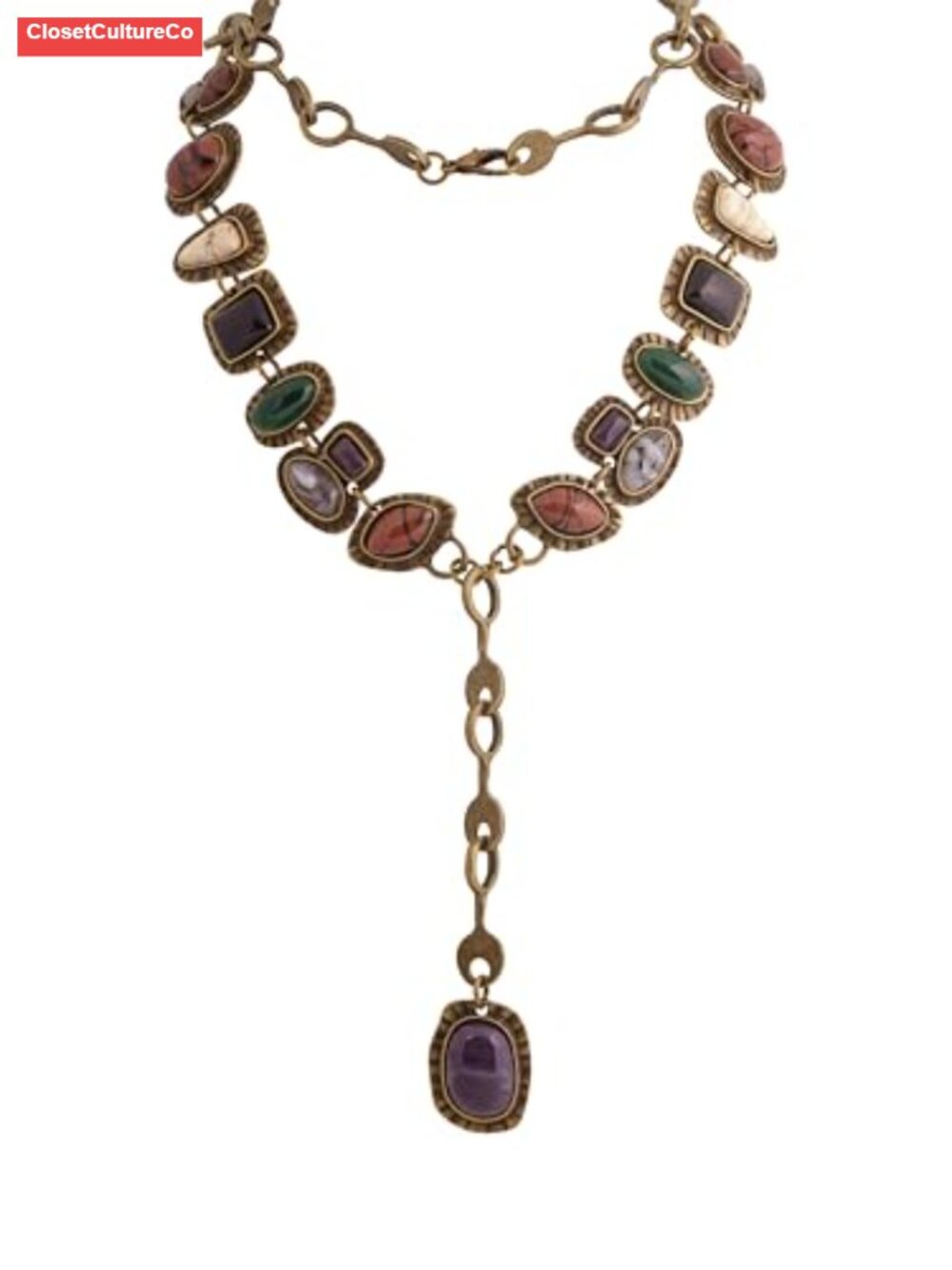Bohemian Created Turquoise Beaded Y-Necklace Antique Bronze-Tone Statement